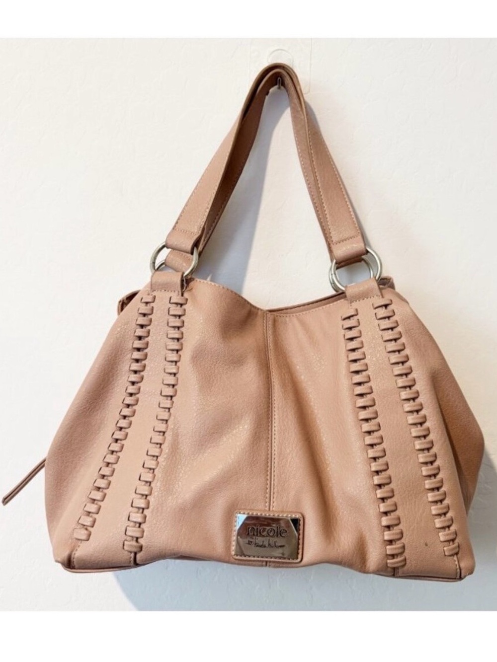 Nicole Miller Woven Slouchy Hobo Bag Pink Boho Chic Coquette Cottagecore Purse